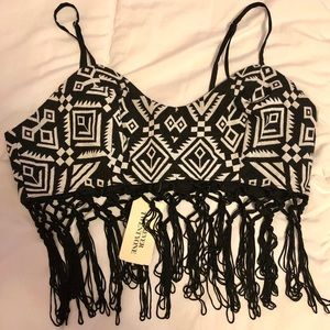 Woven Black and White Crop top